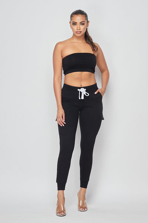 Fleece-Lined Cargo Sweatpants - Black - SohoGirl.com